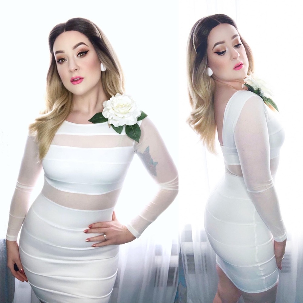 Gorgeous White & Sheer Bodycon Dress